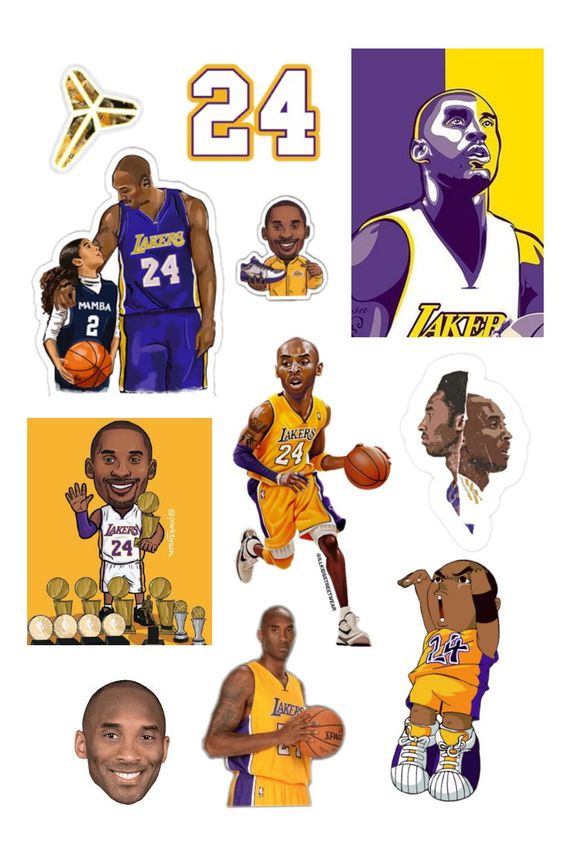 Set (2) of Lakers Kobe Bryant 24 Sticker Basketball Decals NBA
