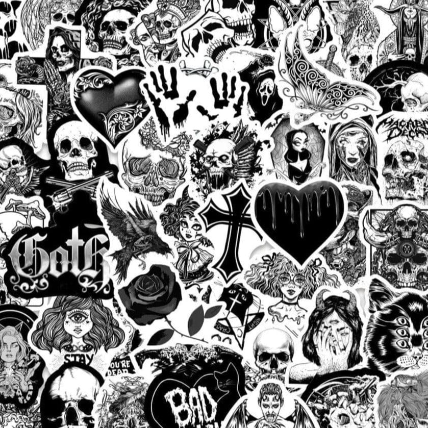 Stickers Noir et Blanc Gothique (50pcs)