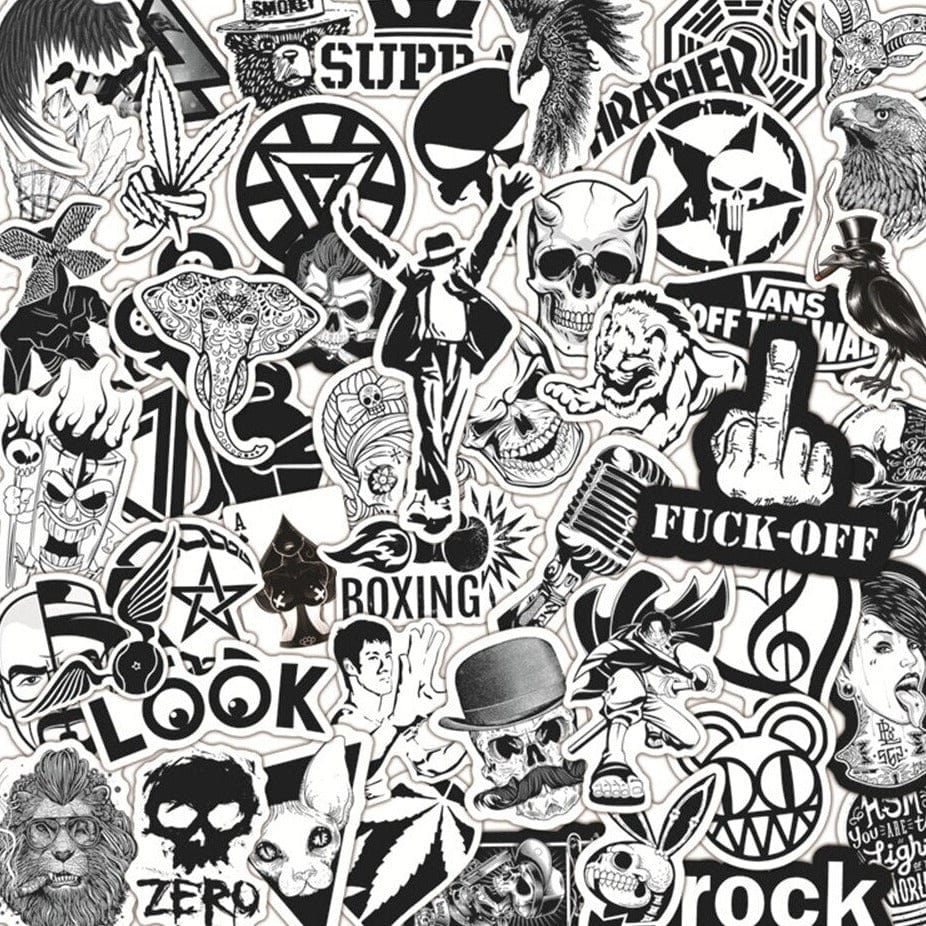 Stickers Noir et Blanc Skate (50pcs)