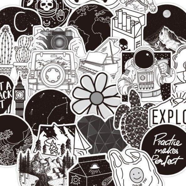 VSCO STICKER PACK - Noir et Blanc - Vinyle de haute qualité - 5 Autocollants