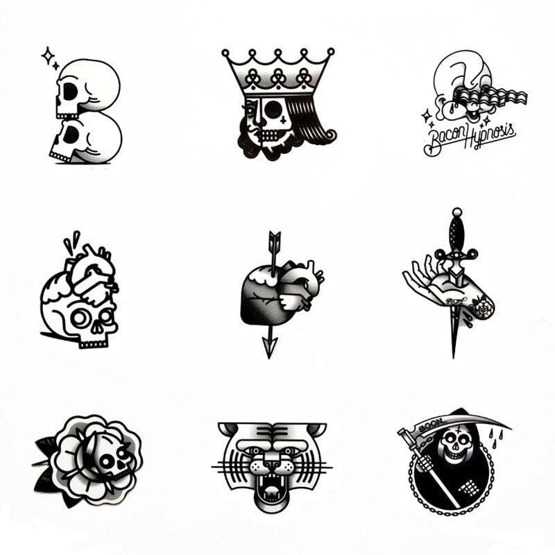 Black and White Vintage Tattoo Stickers (50 pcs)