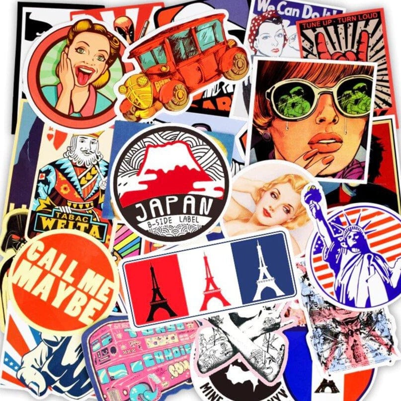 Acheter Sticker Retro Groupe Musique, Vintage Sticker Lot 50 Pas Cher